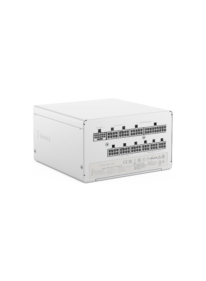 فراكتال ديزاين مزود طاقة Ion 3 Gold بقوة 1000 واط، معياري بالكامل ATX12V 3.1، حاصل على شهادة 80 PLUS Gold، جاهز لبطاقات الرسومات PCIe Gen 5، مروحة بدون دوران، Momentum 140mm، مكثفات يابانية تتحمل درجة حرارة 105 درجة مئوية، خط 12 فولت واحد، متوافق مع وضع السكون C6/C7، أبيض | FD-P-IA3G-101 - Image 1